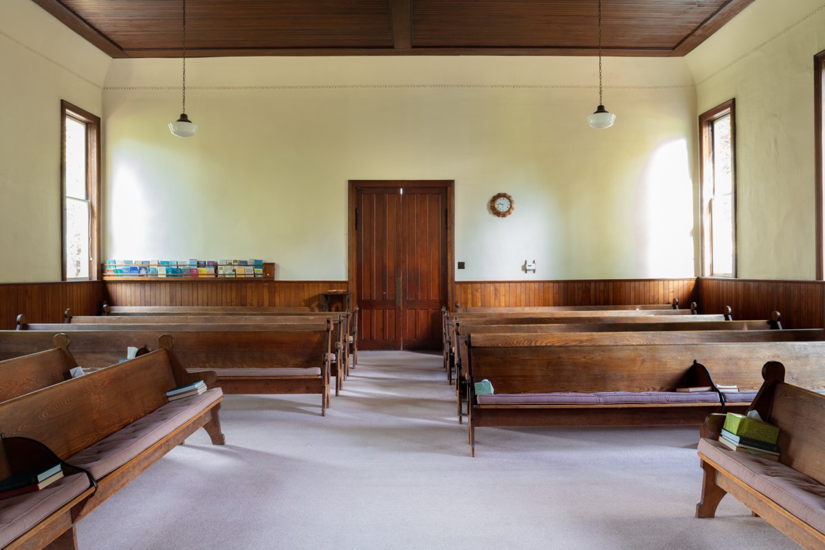 Interior of the meetinghouse, view from the pulpit